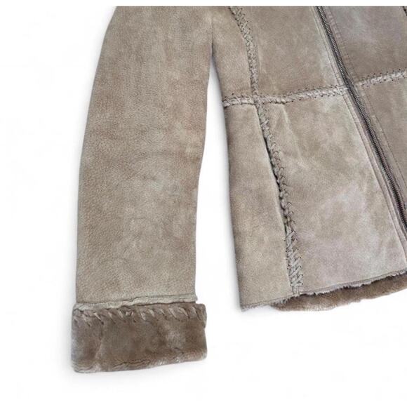 Vintage Genuine Suede Tan Boho Patchwork Womans Zip Faux Fur Lined Jacket Coat S - Picture 3 of 7